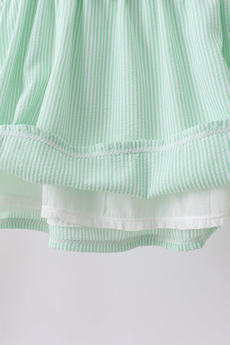 Green watermelon seersucker smocked ruffle shorts set