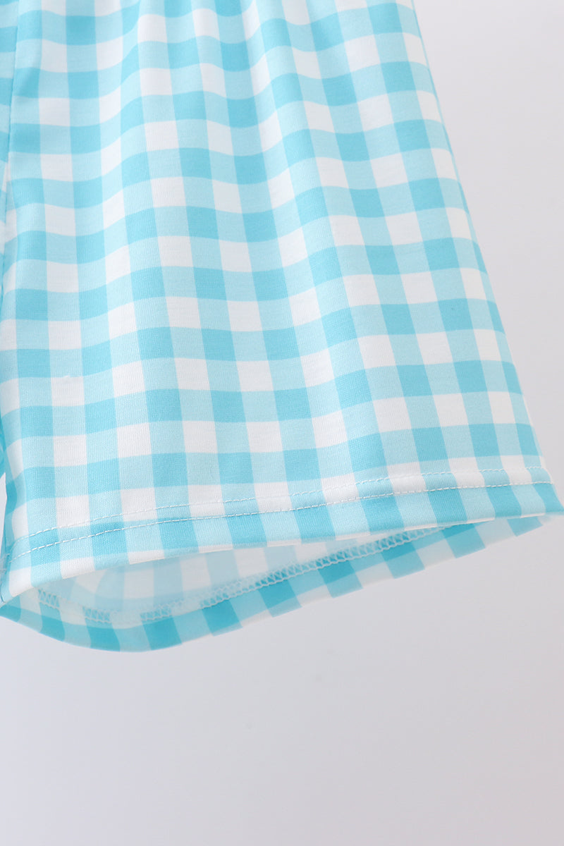 Blue mommy's boy embroidery gingham shorts set