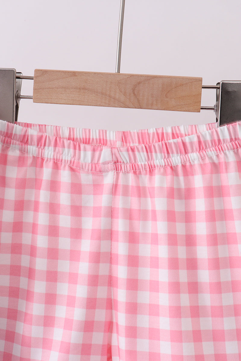 Pink floral mommy's girl embroidery ruffle gingham shorts set