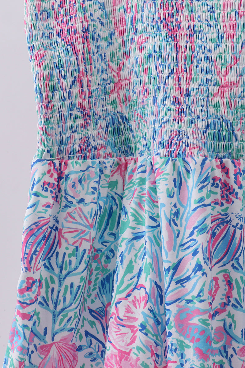 Blue marine smocked ruffle tiered mom&me dress