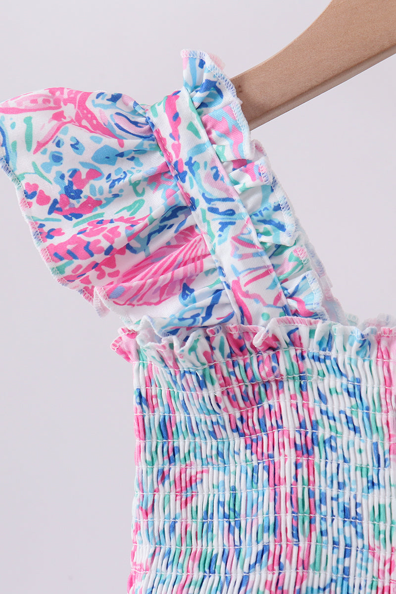 Blue marine smocked ruffle tiered mom&me dress