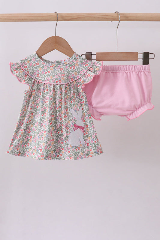 Floral bunny applique ruffle bloomer set