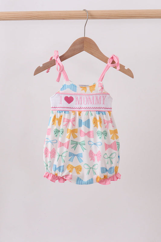 Pink bow I love MOMMY smocked bubble