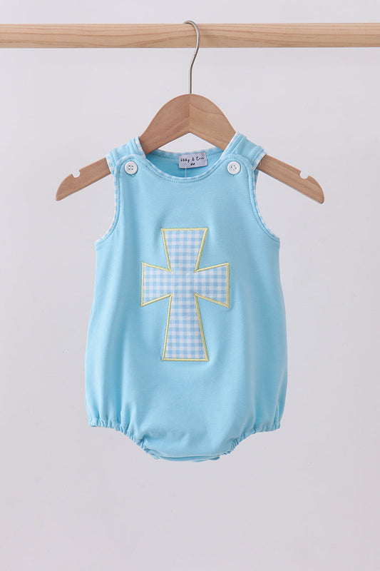 Blue cross applique top