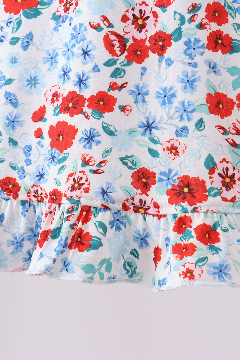 Red floral MAMA's Girl embroidery ruffle bloomer set