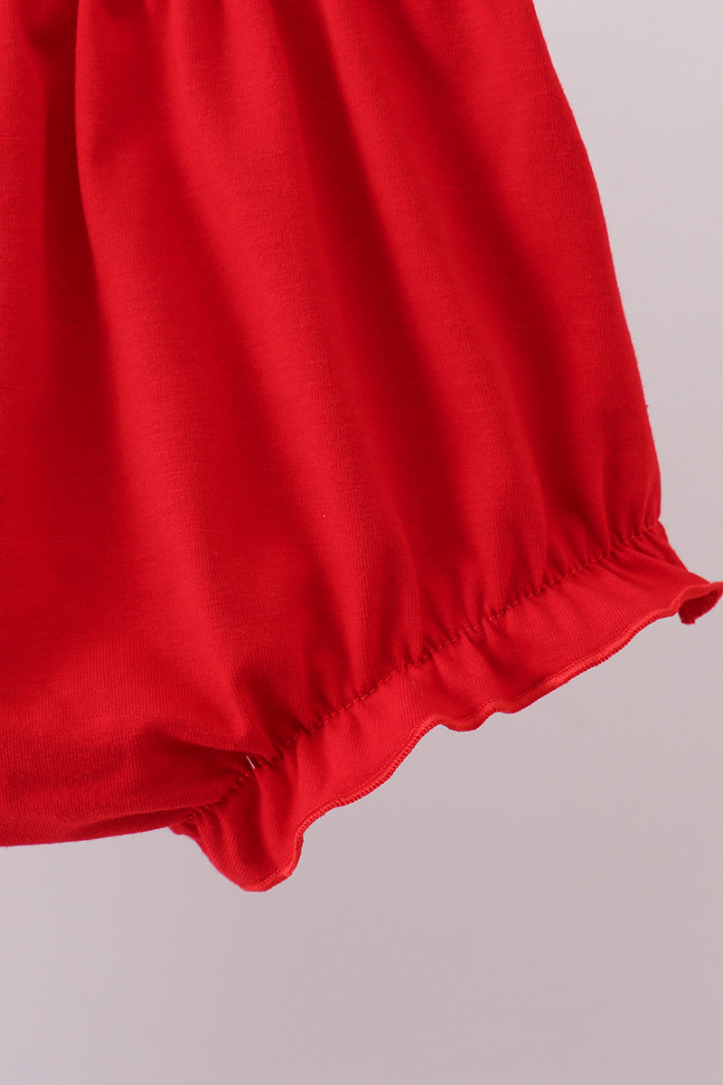 Red floral MAMA's Girl embroidery ruffle bloomer set