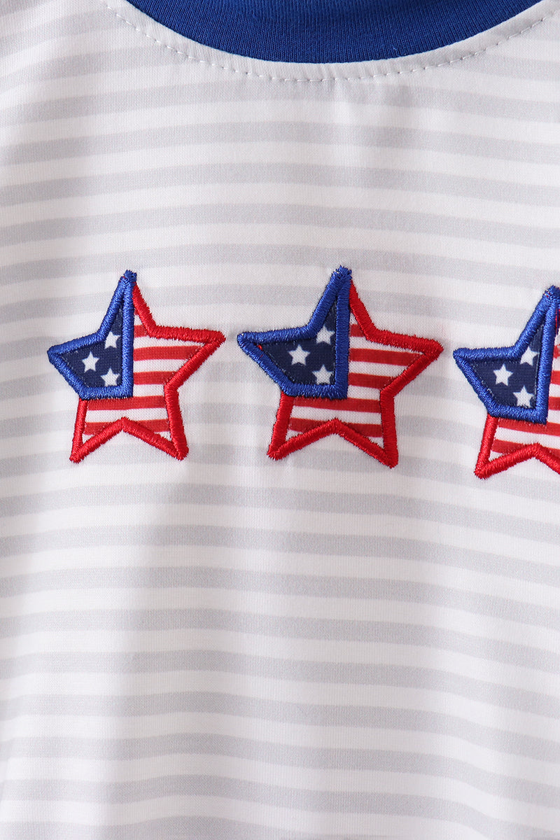 Navy bow applique stripe bubble