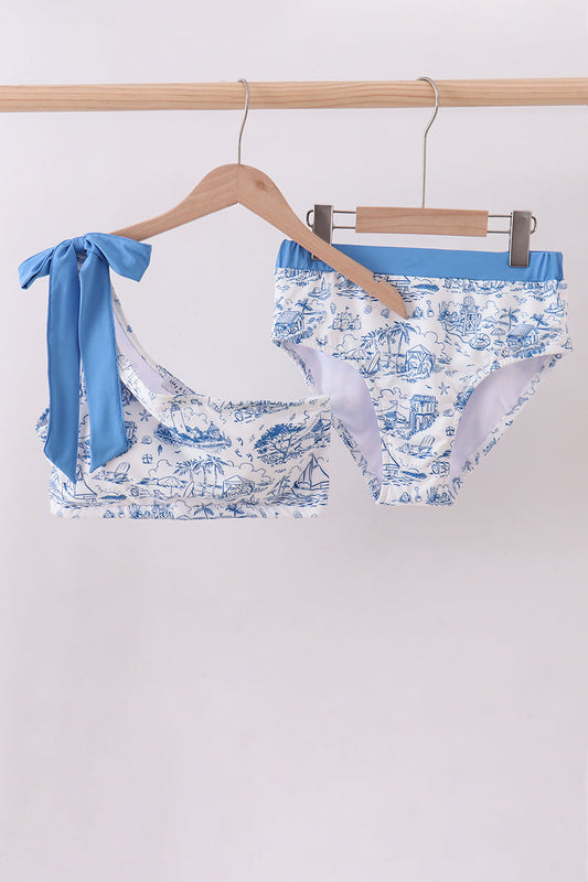 Blue beach sea women swimsuit set