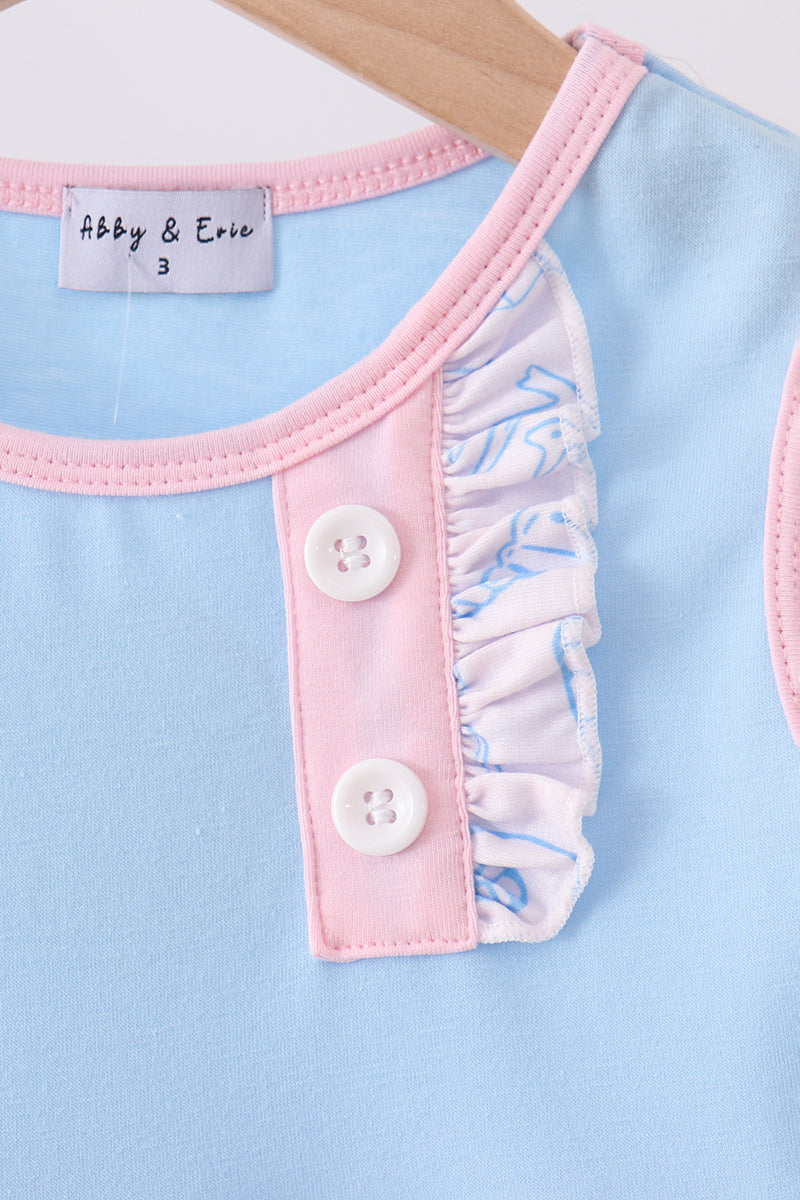 Blue shell starfish print ruffle dress