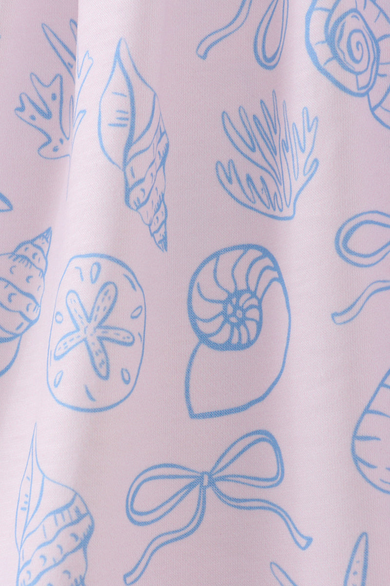 Blue shell starfish print ruffle dress