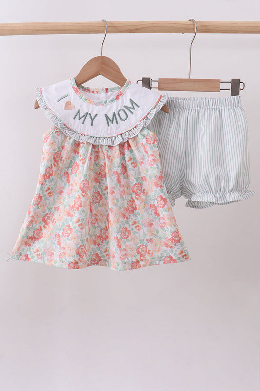 Floral I love my mom embroidery bloomer set